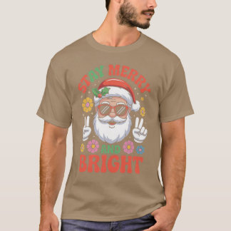 Camiseta Stay Merry and Bright Santa Claus Christmas Retro 