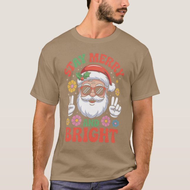 Camiseta Stay Merry and Bright Santa Claus Christmas Retro  (Anverso)