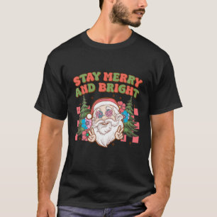 Camiseta Stay Merry y Bright Groovy Santa Floral Hippie C