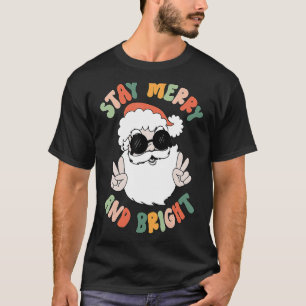Camiseta Stay Merry y Bright Groovy Vibes Santa Peace Chr