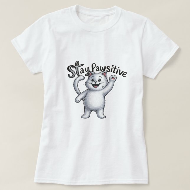 Camiseta Stay Pawsitive Cat (Diseño del anverso)