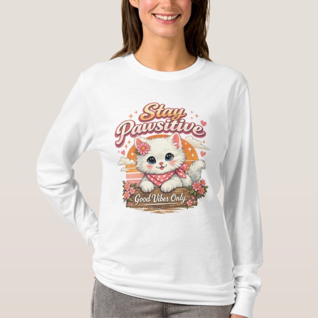 Camiseta Stay Pawsitive Cat Long Sleeve T-Shirt (Anverso)