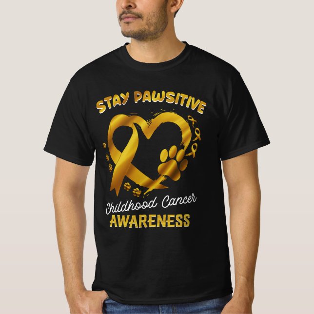 Camiseta Stay Pawsitive Childhood Cancer Awareness Ribbon P (Anverso)
