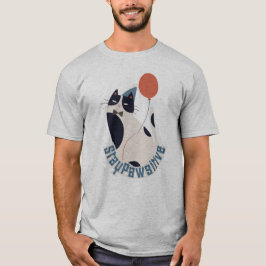 Camiseta Stay Pawsitive Cute Tuxedo Cat Grey Party Tee