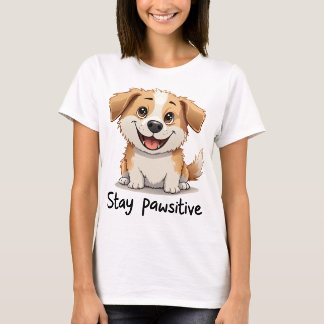Camiseta Stay Pawsitive: Drawing of a Dog with a Big Grin (Anverso)