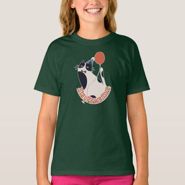 Camiseta Stay Pawsitive Kids Deep Forest Green Tuxedo Cat B (Anverso)