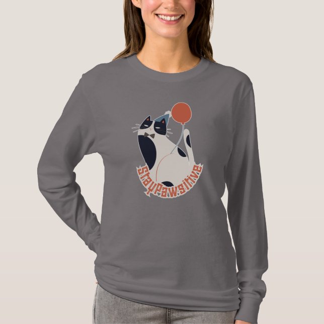 Camiseta Stay Pawsitive Women's Long Sleeve Tuxedo Cat (Anverso)