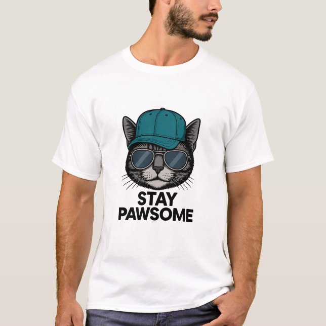 Camiseta Stay Pawsome – Cat Edition (Anverso)