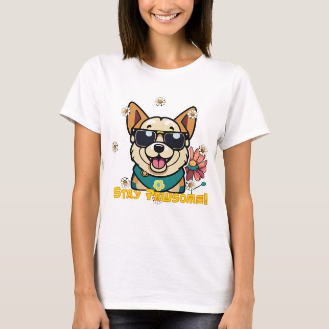 Camiseta Stay Pawsome Corgi Tee: Fun & Floral Dog Design (Anverso)