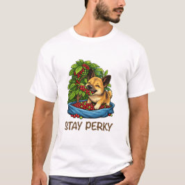 Camiseta Stay Perky Cute Dog with Coffee Graphic T-Shirt