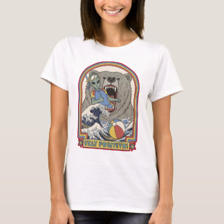 Camiseta Stay Positive Alien Bear Surfing Retro Art