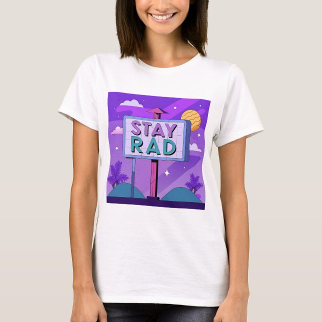 Camiseta "Stay Rad" Vaporwave Sunset Scene (Anverso)