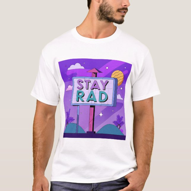 Camiseta "Stay Rad" Vaporwave Sunset Scene (Anverso)