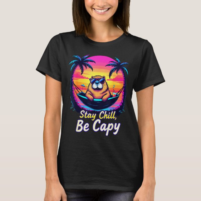 Camiseta Stay Retro Chill Be Capy Capybara Sunset Beach Gro (Anverso)