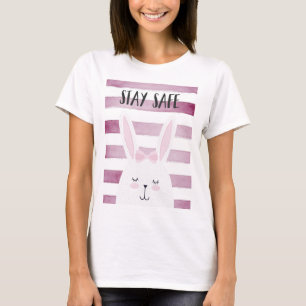 Camiseta Stay Safe Quote Funny Bunny in Pink Shades