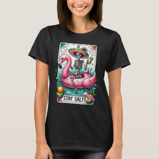 Camiseta Stay Salty Skeleton Flamingo Tarot Card Funny