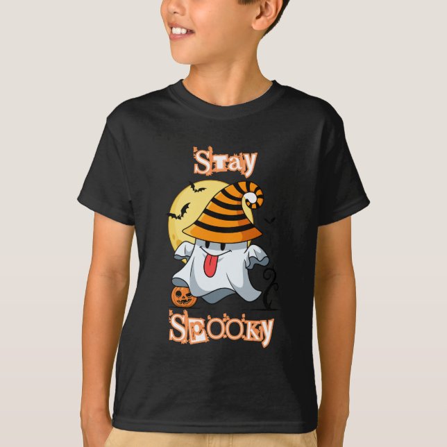 Camiseta STAY SPOOKY: Halloween de la locura amarilla y roj (Anverso)