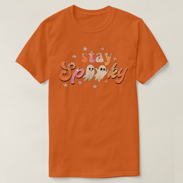 Camiseta Stay Spooky Halloween Groovy Floral Ghost Hippie C (Diseño del anverso)