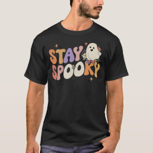 Camiseta Stay Spooky Retro Groovy Vibes Floral Ghost Hippie