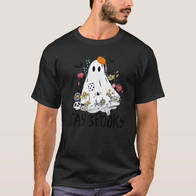 Camiseta Stay Spooky Retro Spooky Floral Ghost Hippie Hallo (Anverso)