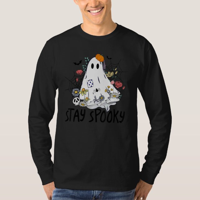 Camiseta Stay Spooky Retro Spooky Floral Ghost Hippie Hallo (Anverso)