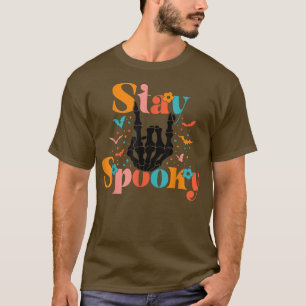 Camiseta Stay-Spooky Season Groovy Retro Halloween Skeleton