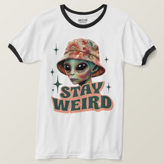 Camiseta Stay Weird Alien Tie-Dye Ringer T-Shirt (Anverso del diseño)