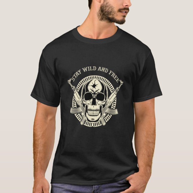 Camiseta Stay Wild and Free Skull American Patriotic (Anverso)
