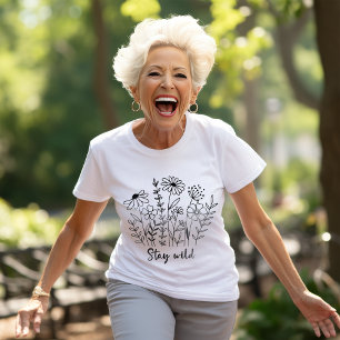 Camiseta Stay Wild Floral Boho Line Art
