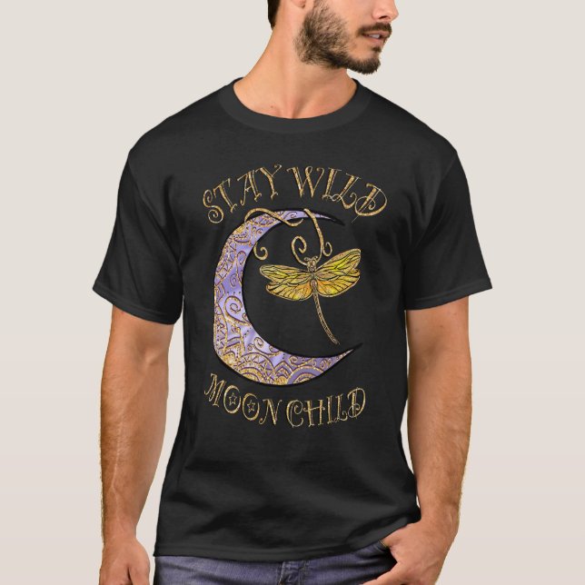 Camiseta Stay Wild Moon Child Hippie Crescent Moon Dragonfl (Anverso)
