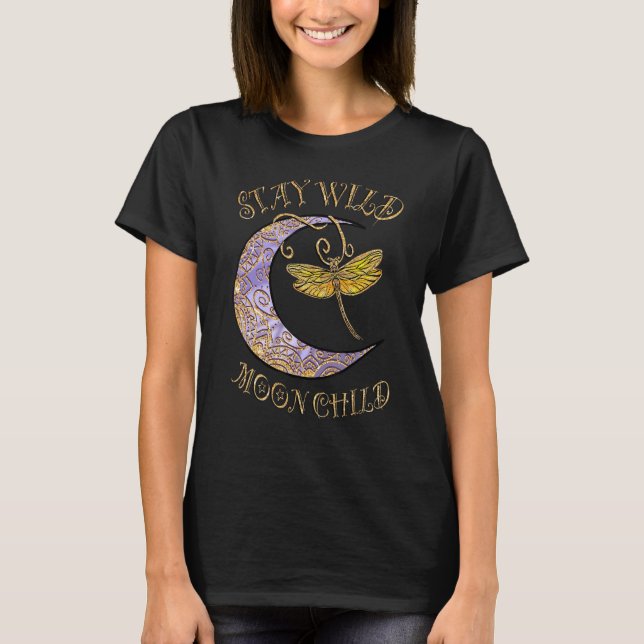 Camiseta Stay Wild Moon Child Hippie Crescent Moon Dragonfl (Anverso)