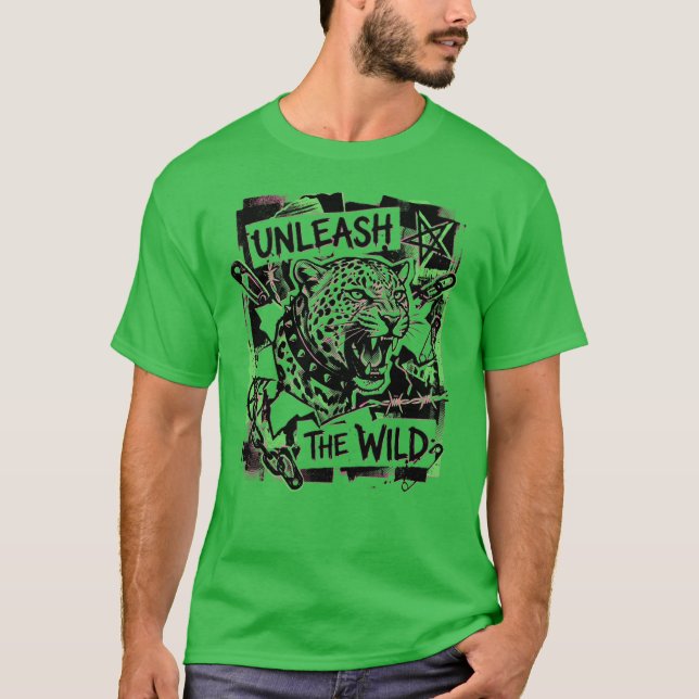 Camiseta Stay Wild – Neon Leopard Punk Graphic Tee (Anverso)