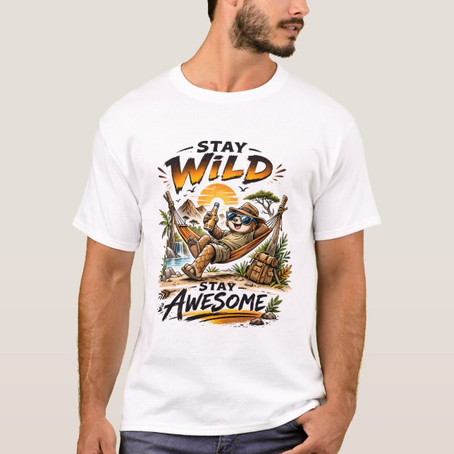 Camiseta Stay Wild Stay Awesome Pangolin Hammock Adventure  (Anverso)
