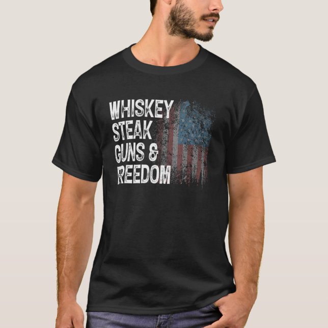 Camiseta Steak Whiskey arma libertad bandera patriótica ret (Anverso)