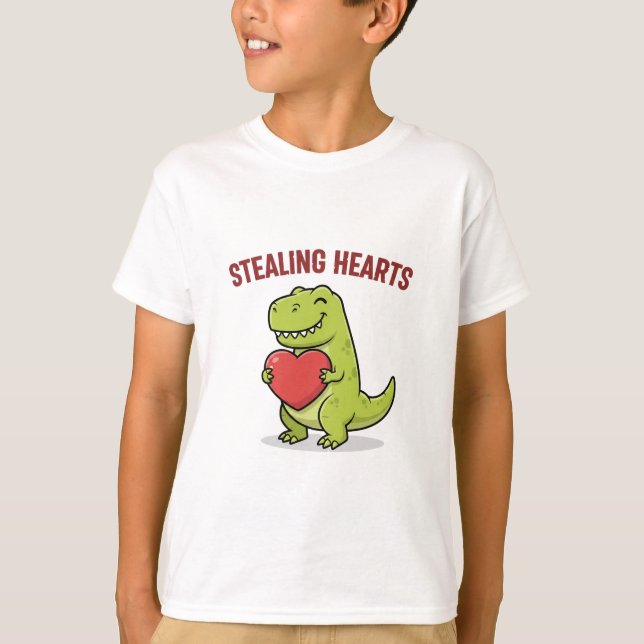 Camiseta Stealing Hearts T-Rex Dinosaur Cute Boys Valentine (Anverso)