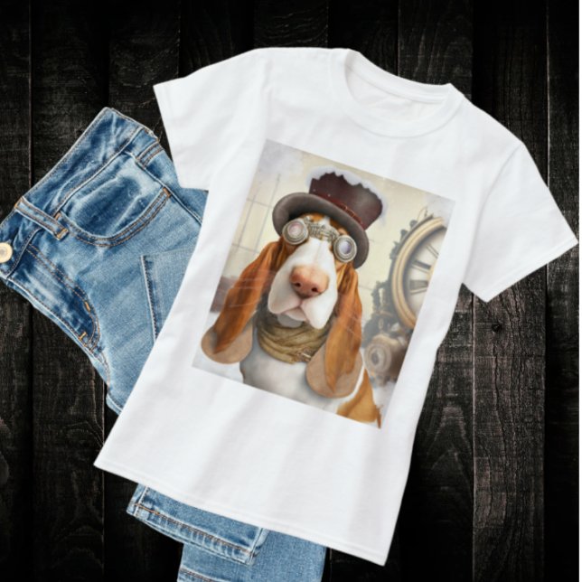 Camiseta Steampunk Basset Hound (Steampunk Basset Hound T-Shirt- Cute and fun for all my hound lovers out there. )