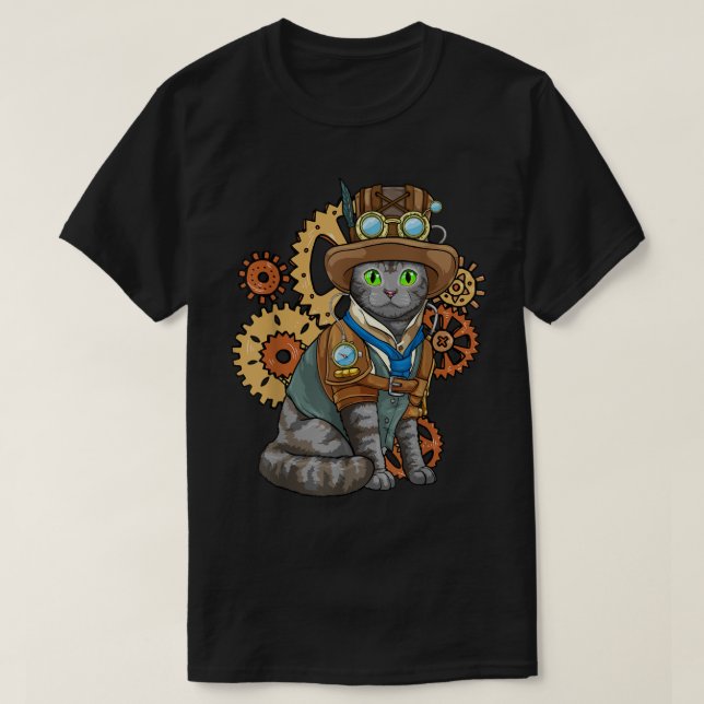 Camiseta Steampunk Cat Gears Mecánico Fantasy Industrial (Diseño del anverso)