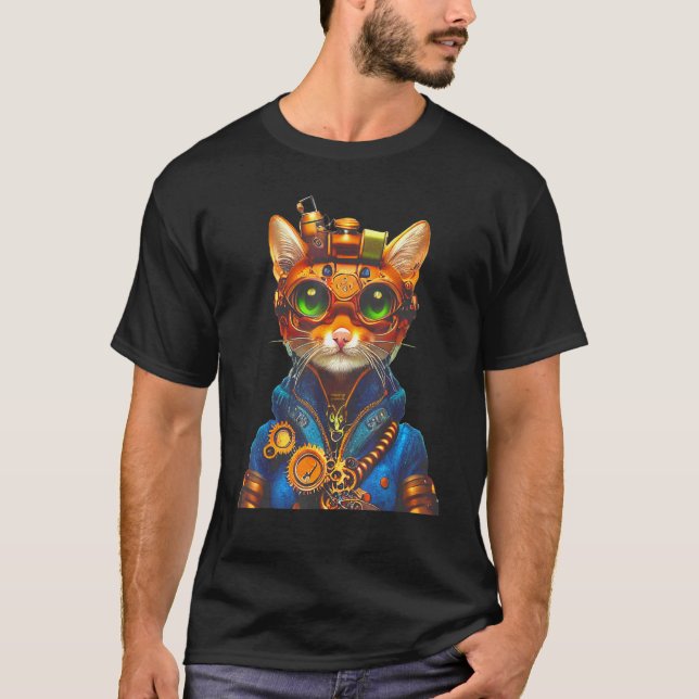 Camiseta Steampunk Cat Steam Punk Kitten Goggles Cogs Victo (Anverso)