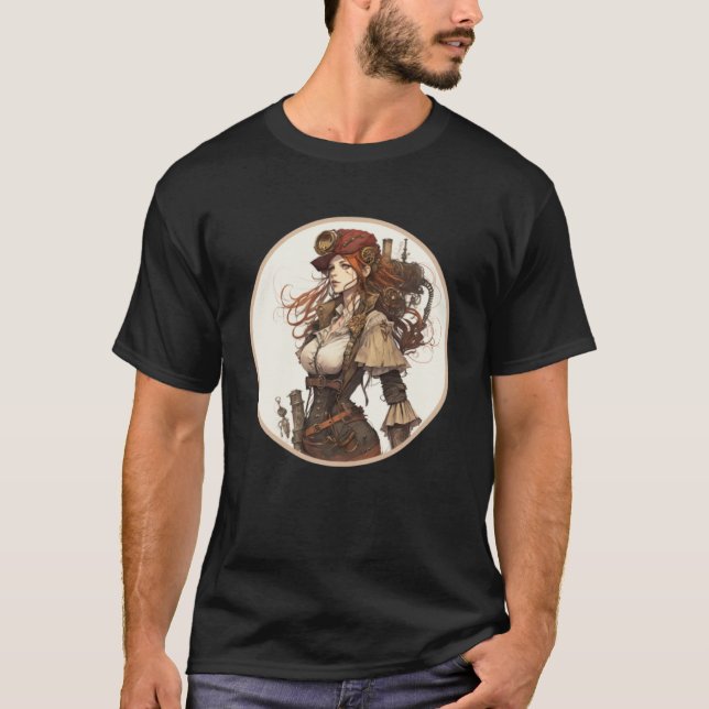 Camiseta Steampunk Cute Chica Retro Scifi Mechanear Co (Anverso)