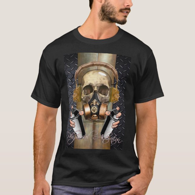 Camiseta Steampunk de camiseta, cráneo de graffiti (Anverso)