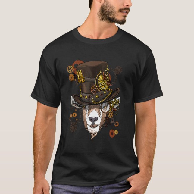 Camiseta Steampunk Gothic Goat Mechanic Animal Face Goat (Anverso)