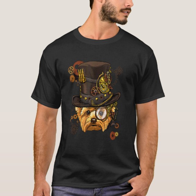Camiseta Steampunk Gothic Yorkshire Terrier Dog Face Mascot (Anverso)
