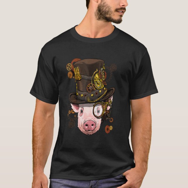 Camiseta Steampunk Gótico Cara Mecánica Granja de cerdo P (Anverso)