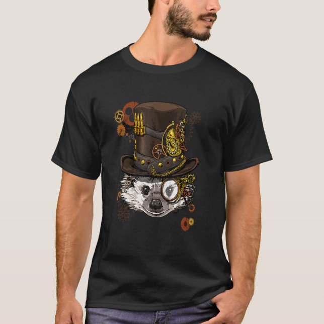 Camiseta Steampunk Gótico Hedgehog Cara mecánica animal (Anverso)