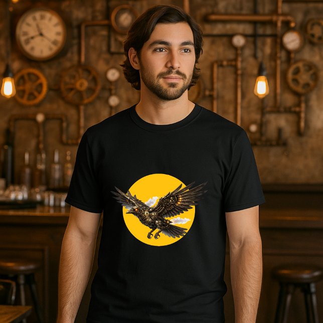 Camiseta Steampunk Mechanical Flying Crow over Full Moon (Subido por el creador)
