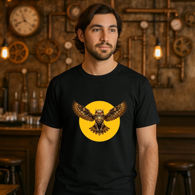 Camiseta Steampunk Mechanical Flying Owl over Full Moon (Subido por el creador)