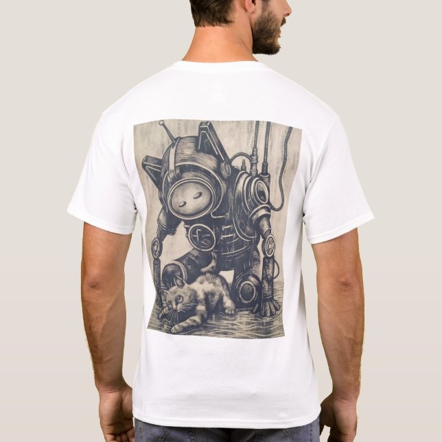 Camiseta Steampunk Robot Linocut T-Shirt (Reverso)