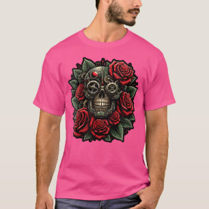 Camiseta Steampunk Skull Gótico Roses Rojos Oscuros Grunge 