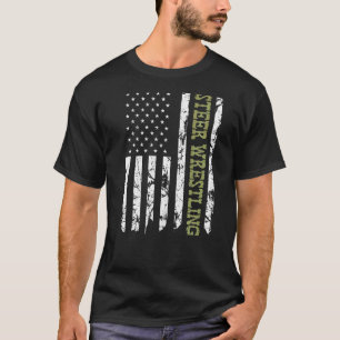 Camiseta Steer Wresting Bandera Patriótica Americana Rodeo