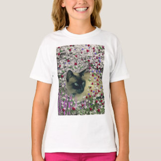 Camiseta Stella en flores II, gato siamés crema de chocolat